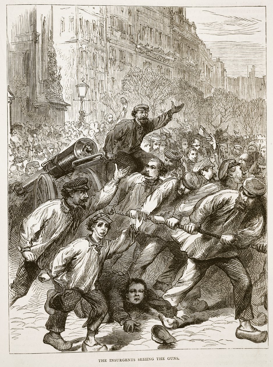 Os insurgentes apreendendo as armas, março de 1871, ilustração de Cassells História da guerra entre a França e Alemanha, 1870-1871 de French School