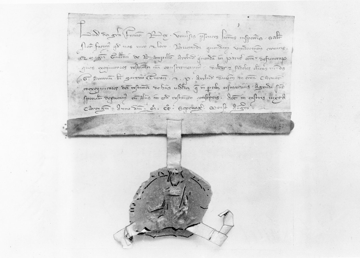O último codicilo de Luís IX, escrito em agosto de 1270 (pergaminho) de French School