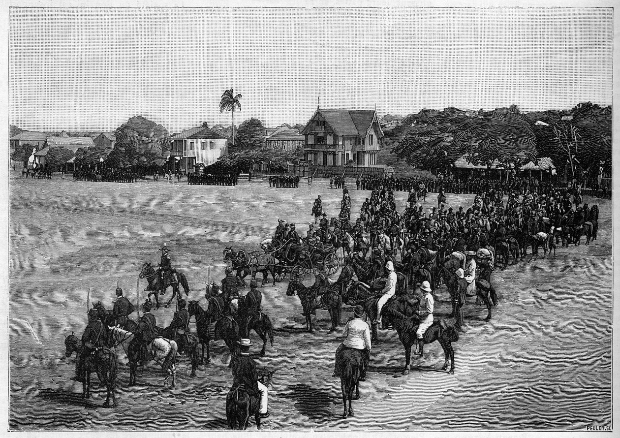 A última revisão do Presidente Etienne Felicite Salomon (1820-1888) em Port au Prince, Haiti. de French School