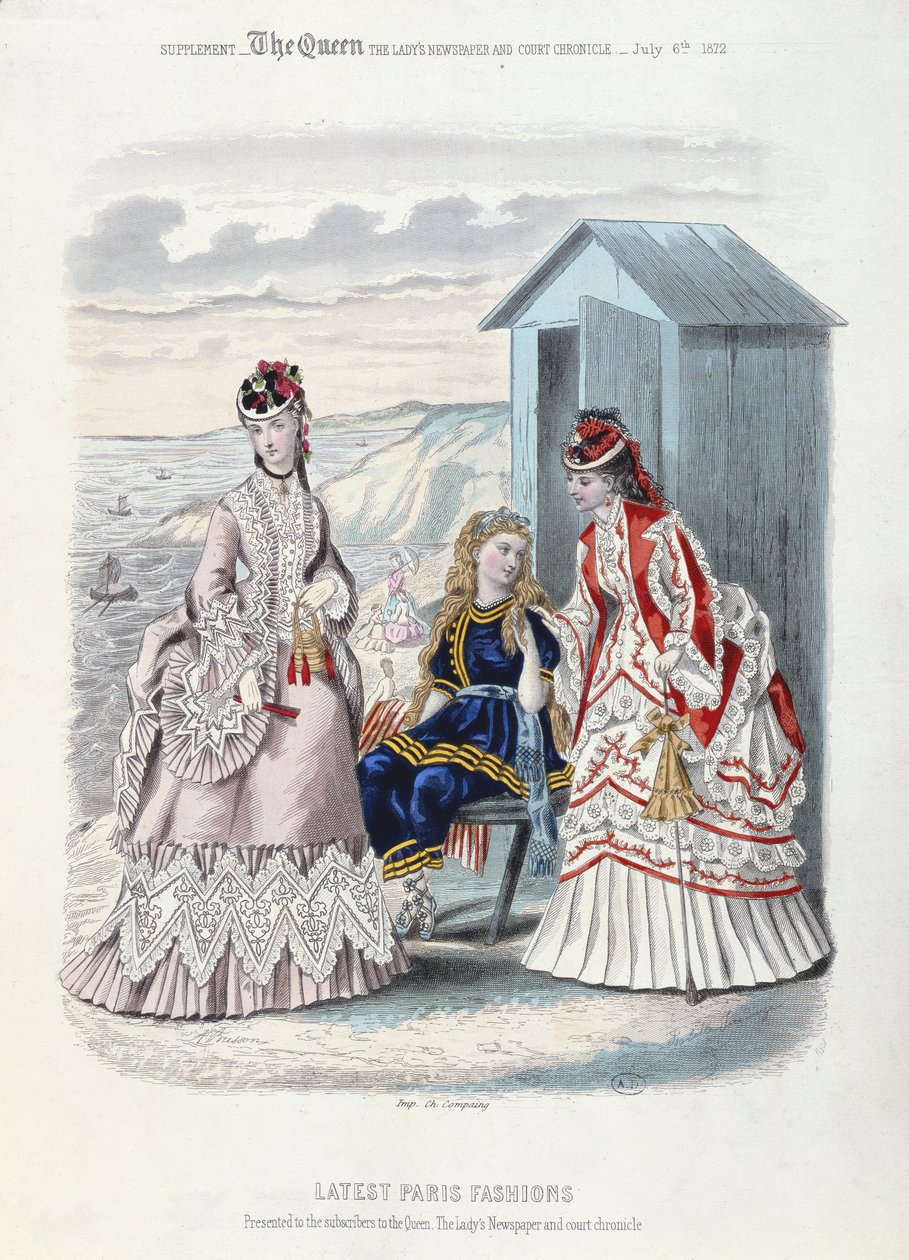 As últimas modas de Paris para a praia e para a natação, 1872 (gravura a cores) de French School