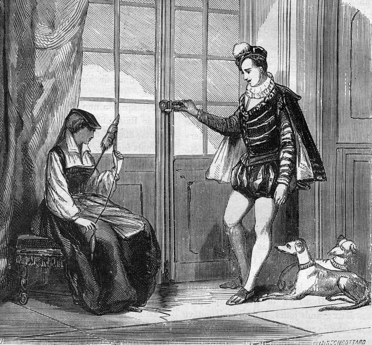 O amor do Rei Henrique II (1519-1559) e de um jovem italiano Filippa Duco. Gravação em "A história da prostituição e do deboche entre todos os povos do mundo desde a antiguidade até os dias de hoje" pelo Dr. Th. -F. Debray. 1879. de French School