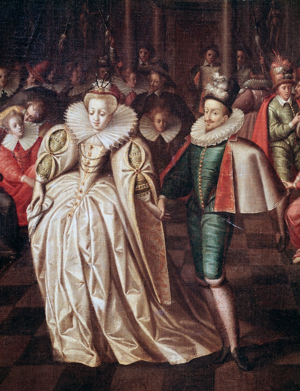 O casal, Duc de Joyeuse e Margaret de Lorena, detalhe da bola dada em 24 de setembro de French School