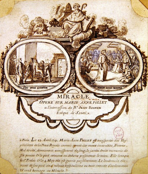 O milagre de Marie-Anne Pollet, c.1741 (aguarela e tinta) de French School