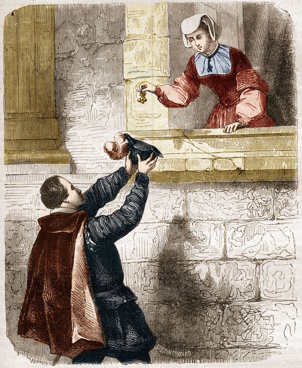 Os misteriosos amores do Rei Henrique II (1519-1559) e Diane de Poitiers (1499-1566). Gravação em "A história da prostituição e do deboche entre todos os povos do mundo desde a antiguidade até os dias de hoje" pelo Dr. Th. -F. Debray. 1879. de French School