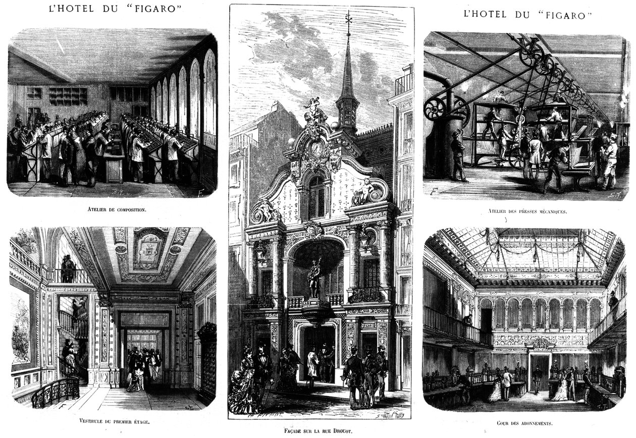 Os escritórios do Figaro, 26 rue Drouot, Paris, 1874 de French School