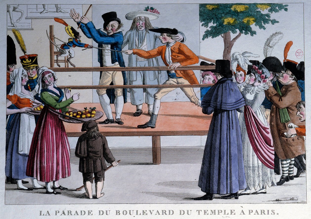 O desfile do boulevard du temple em Paris. A litografia anónima de French School
