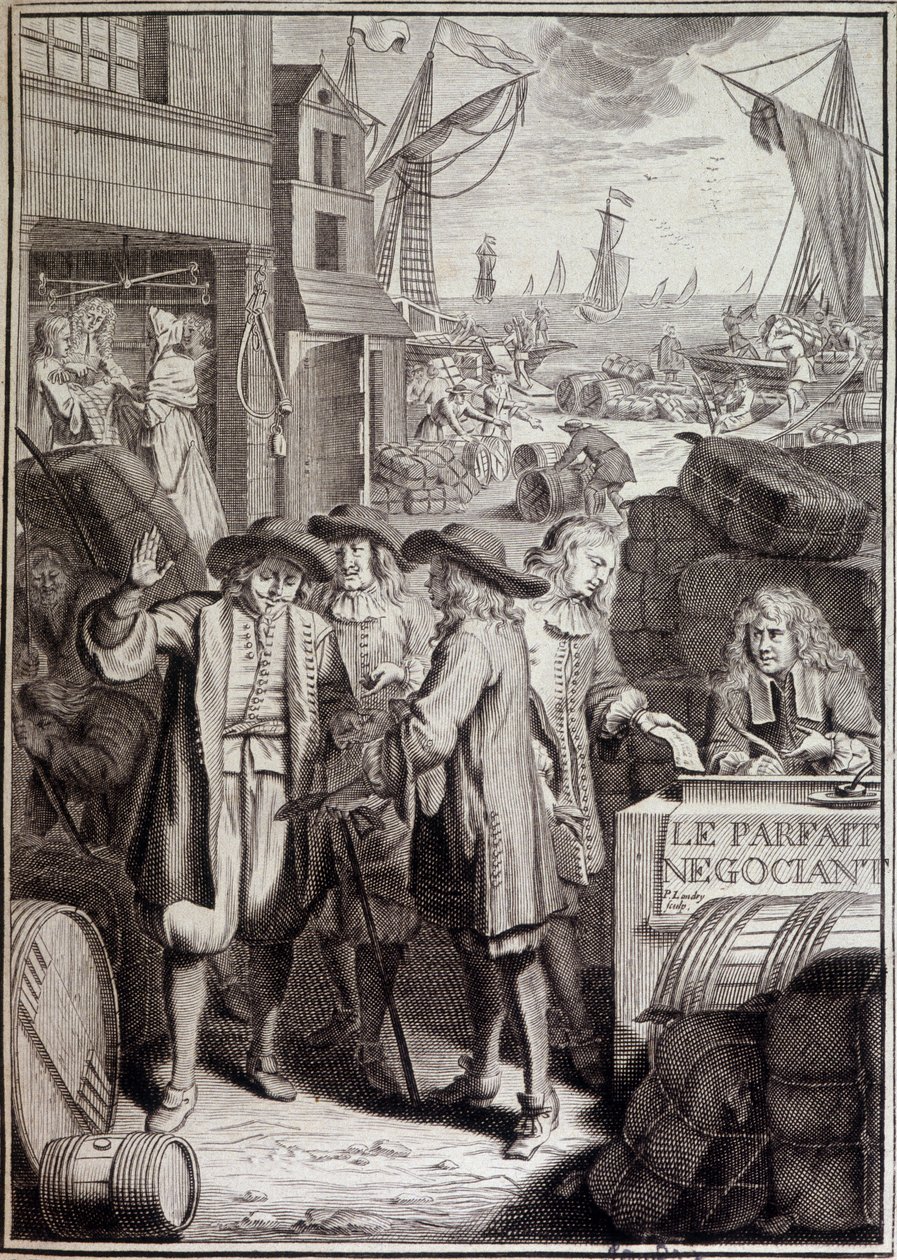 A negociação perfeita (conclusão de uma marcha sobre um porto no século XVIII) - frontispício de uma obra de Jacques Savary de French School