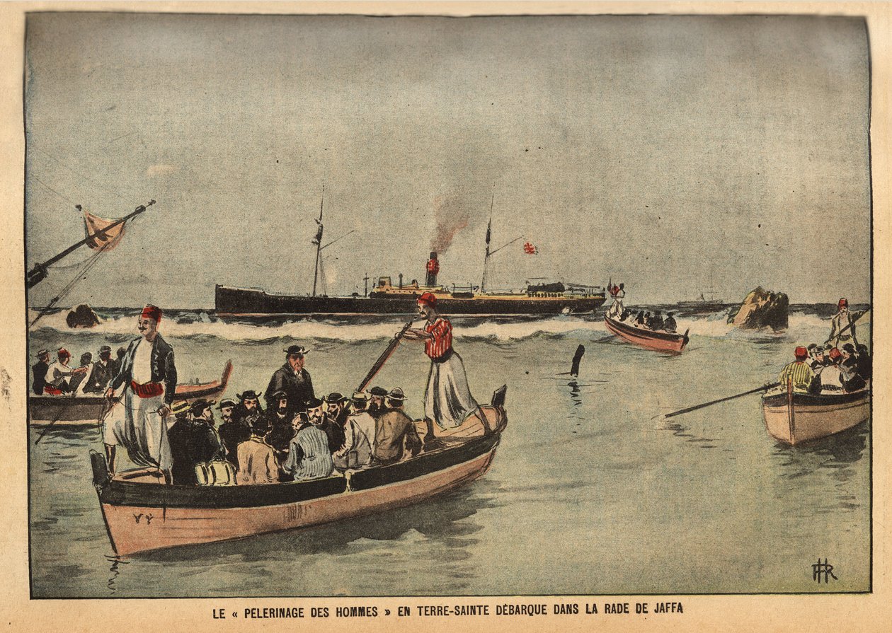 A peregrinação dos homens na Terra Santa de Jaffa (Israel). Gravura em "Le pelerin" 8/09/1901. Coleção Selva. de French School