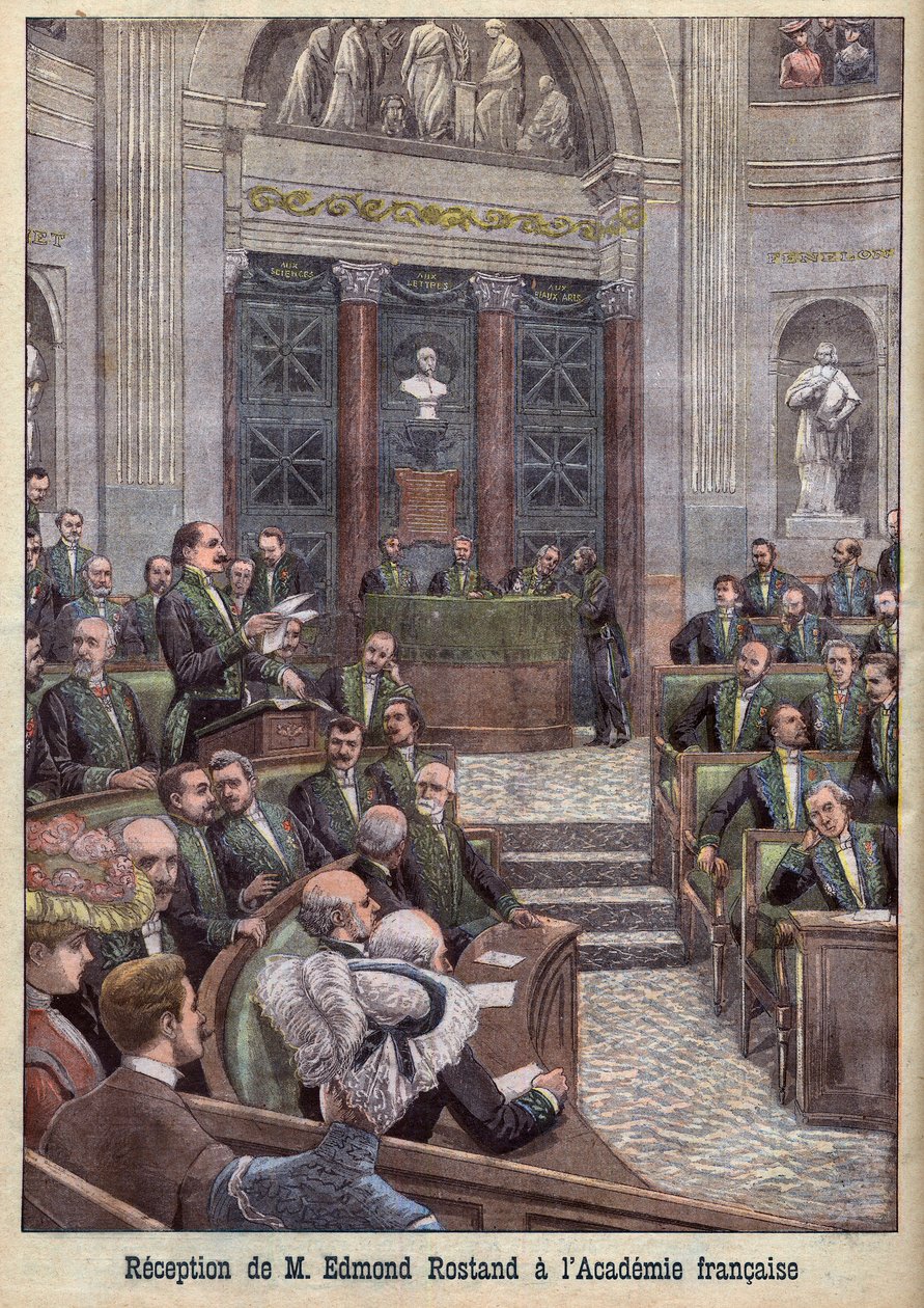 O poeta e dramaturgo Edmond Rostand é recebido na Academia Francaise por "Le Petit Journal". de French School