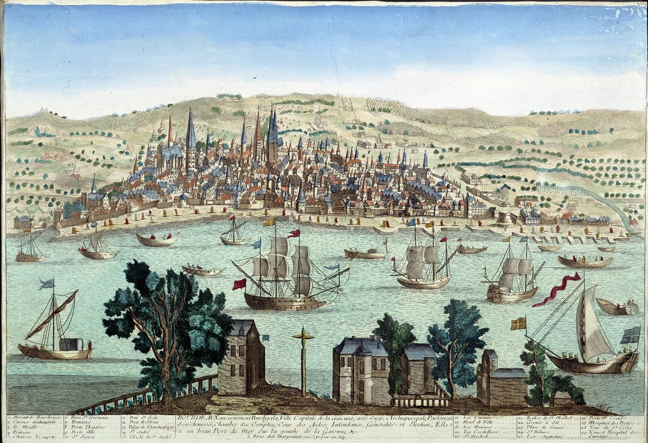 O porto e a cidade de Bordeaux - gravura de French School