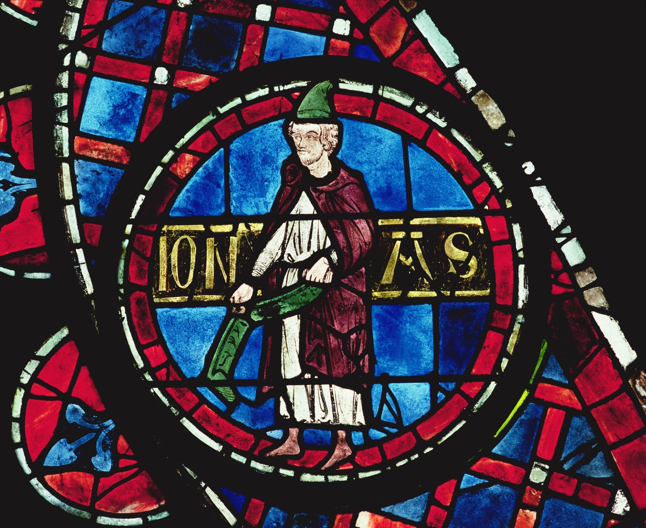 O profeta Jonas, detalhe da janela rosa norte, envidraçada em 1234 de French School