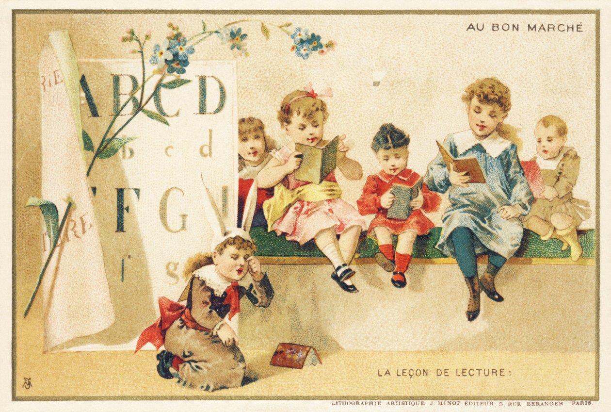 A lição de leitura, Paris, c.1900 (cromolitografia) de French School