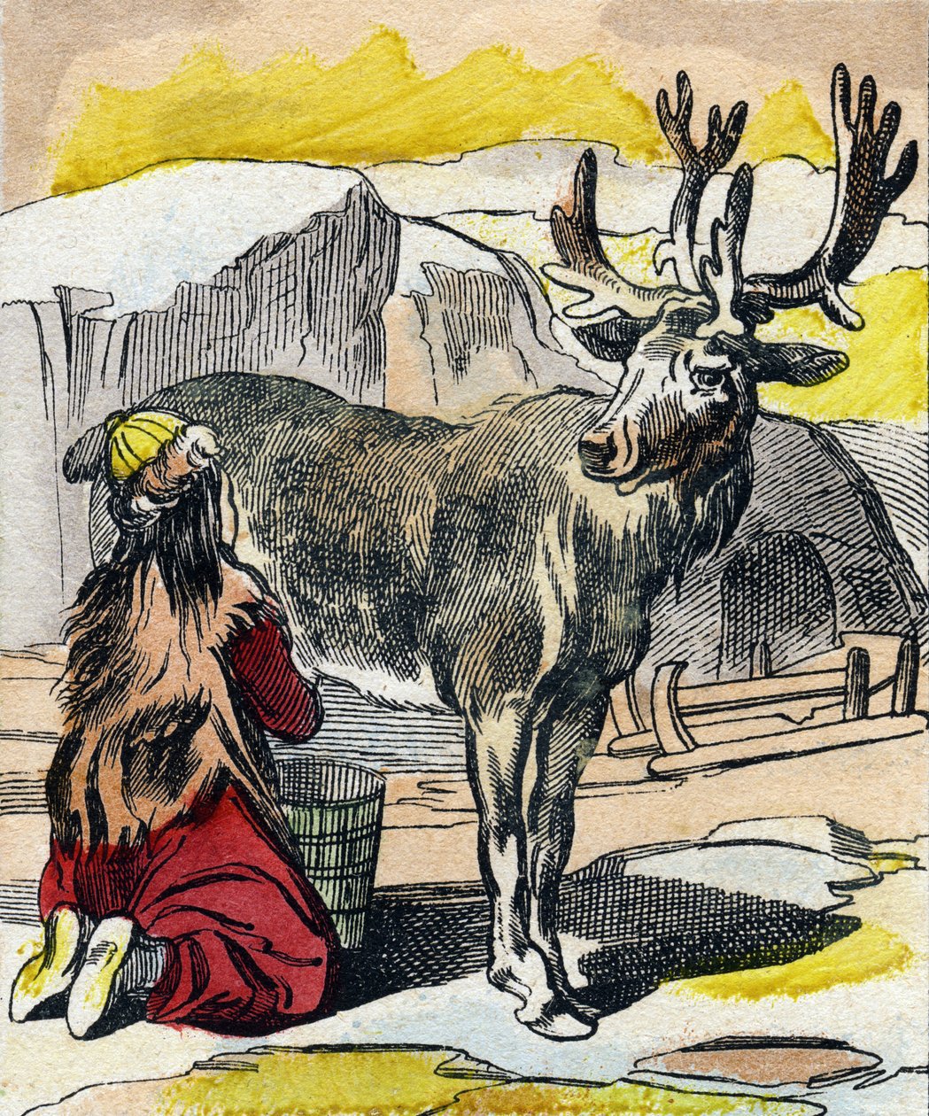 A rena a ser ordenhada. Gravação em "Buffon Alphabet des Animaux". 3ª Série N 1. Imaging of Epinal, Epinal, final do século XIX. 16 páginas. Dim: 28x21cm de French School