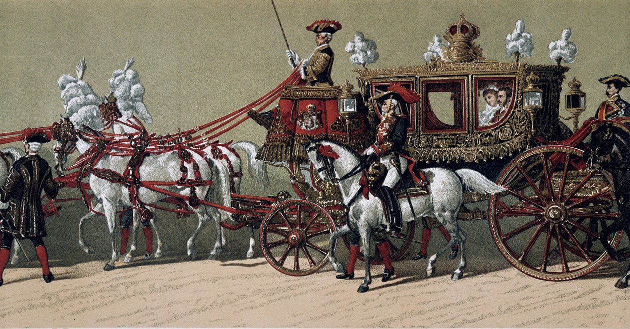 O cortejo real no casamento do rei Afonso XII de Espanha (1857-1885) e Marie Christine de Teschen (1858-1929) em 1879 (pintura) de French School