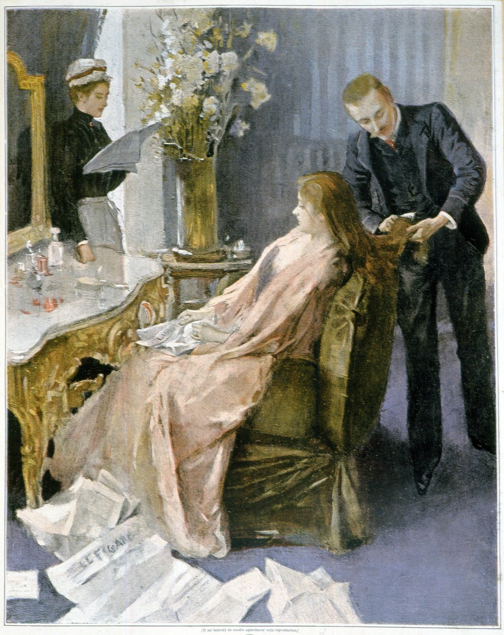 A sessão do cabeleireiro em casa - desenho de French School