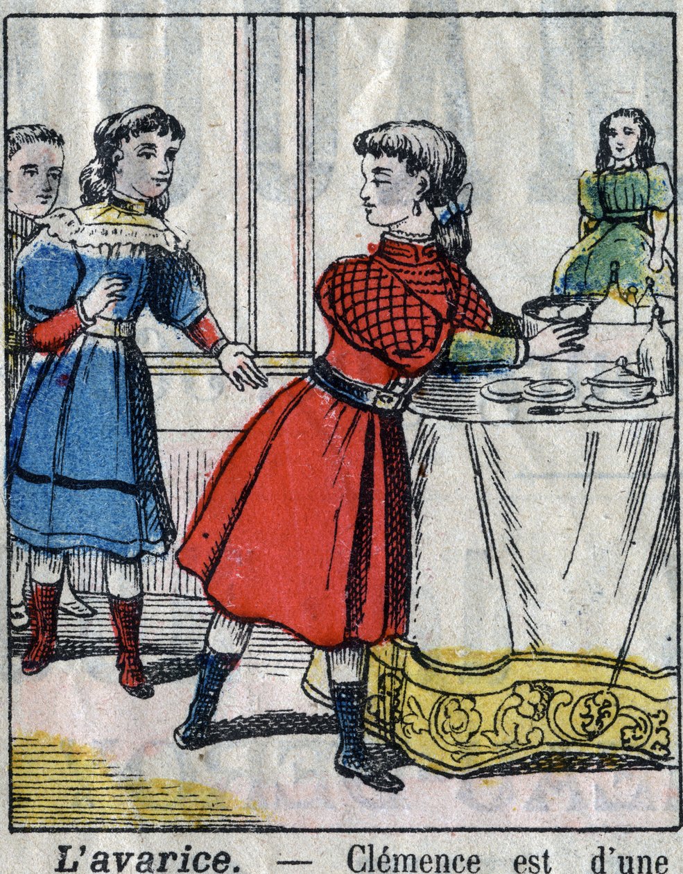 Os sete pecados mortais: a ganância. Imagens epinais do final do século XIX. (Eu ponho peccati o vizi capitali) de French School