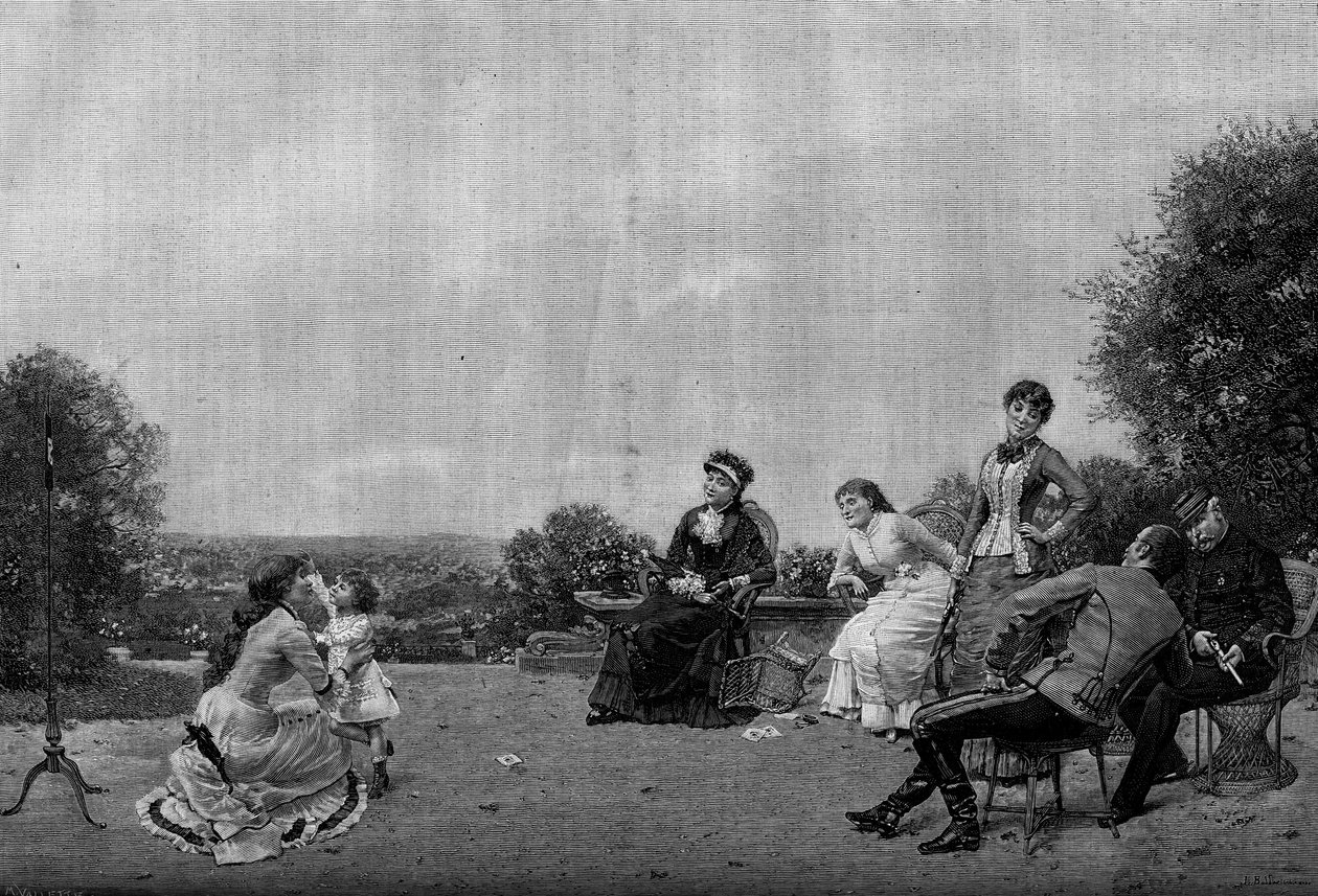 O tiro. Gravura após a pintura de Jules Frederic Ballavoine (1844-apres 1914). Gravura em "Le Monde Illustré" n°1194 de 14 de Fevereiro de 1880. de French School