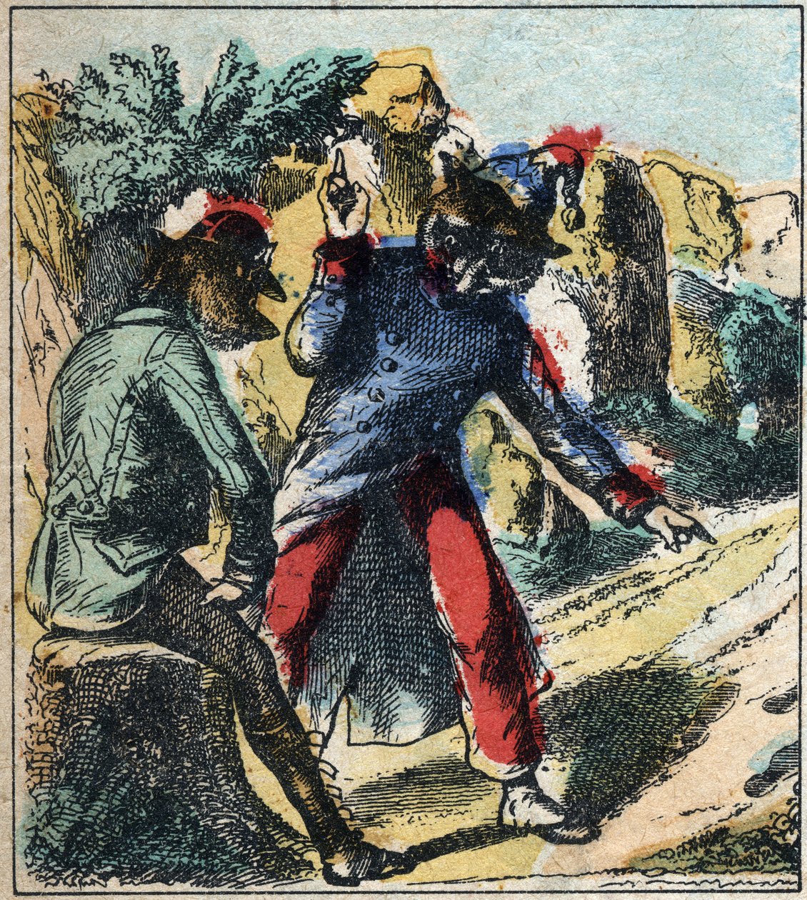 O leão doente e a raposa. Fábulas de Jean de La Fontaine (1621-95). Imagens epinais do final do século XIX. de French School
