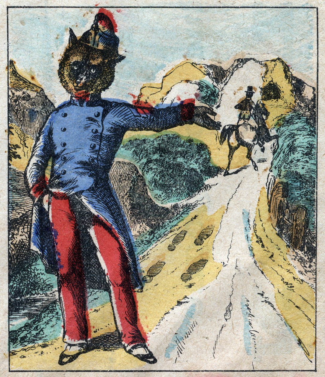 O leão doente e a raposa. Fábulas de Jean de La Fontaine (1621-95). Imagens epinais do final do século XIX. de French School