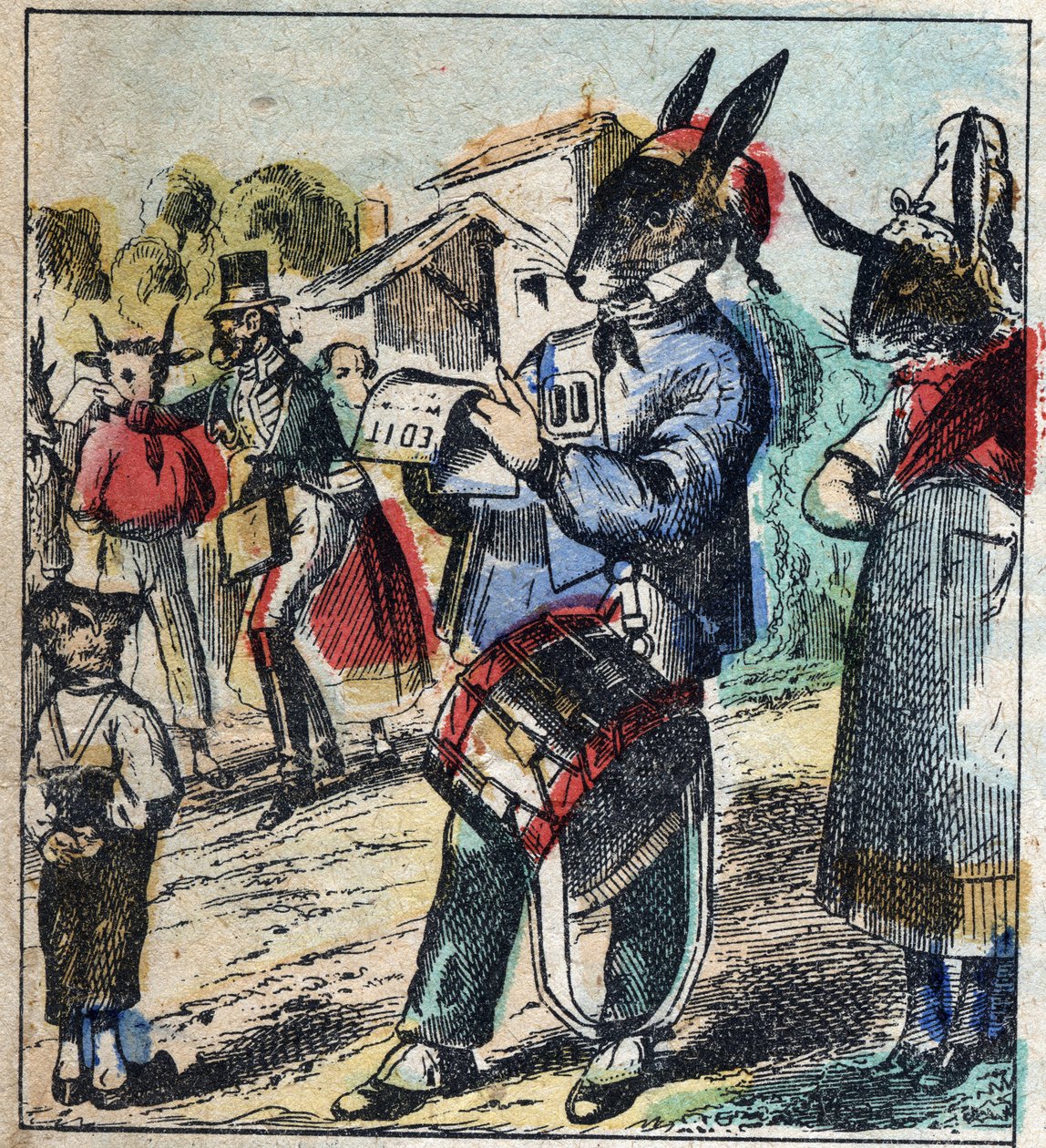 O leão doente e a raposa. Fábulas de Jean de La Fontaine (1621-95). Imagens epinais do final do século XIX. de French School