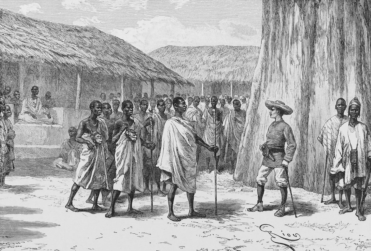 A assinatura do tratado em Aouabou, ilustração de "Du Niger au Golfe de Guinee...", de Louis Gustave Binger de French School