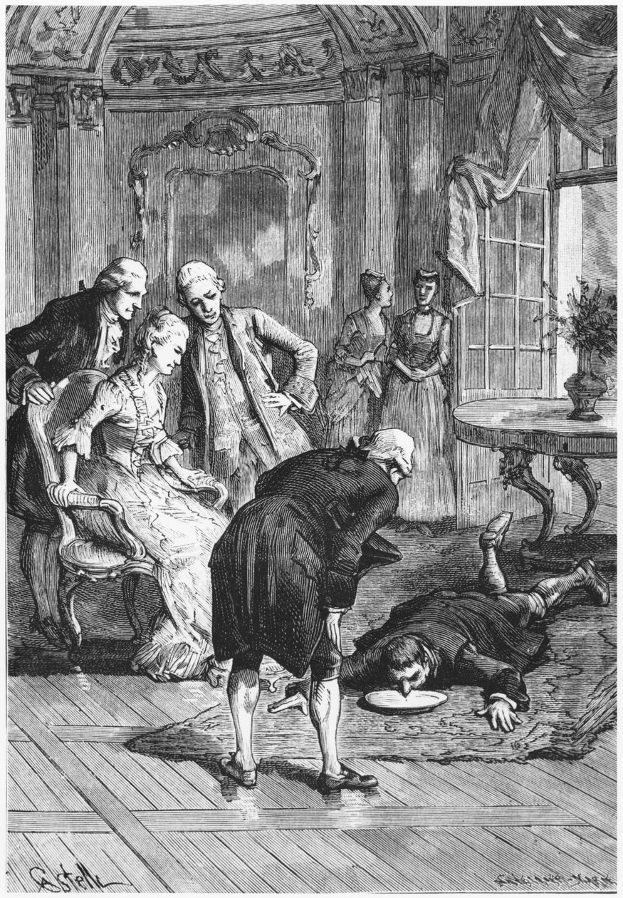 O sonâmbulo Victor e o Marquês de Puysegur em Madame de Montessons, ilustração de Les Mysteres de la Science por Louis Figuier (1819-94) 1886 de French School