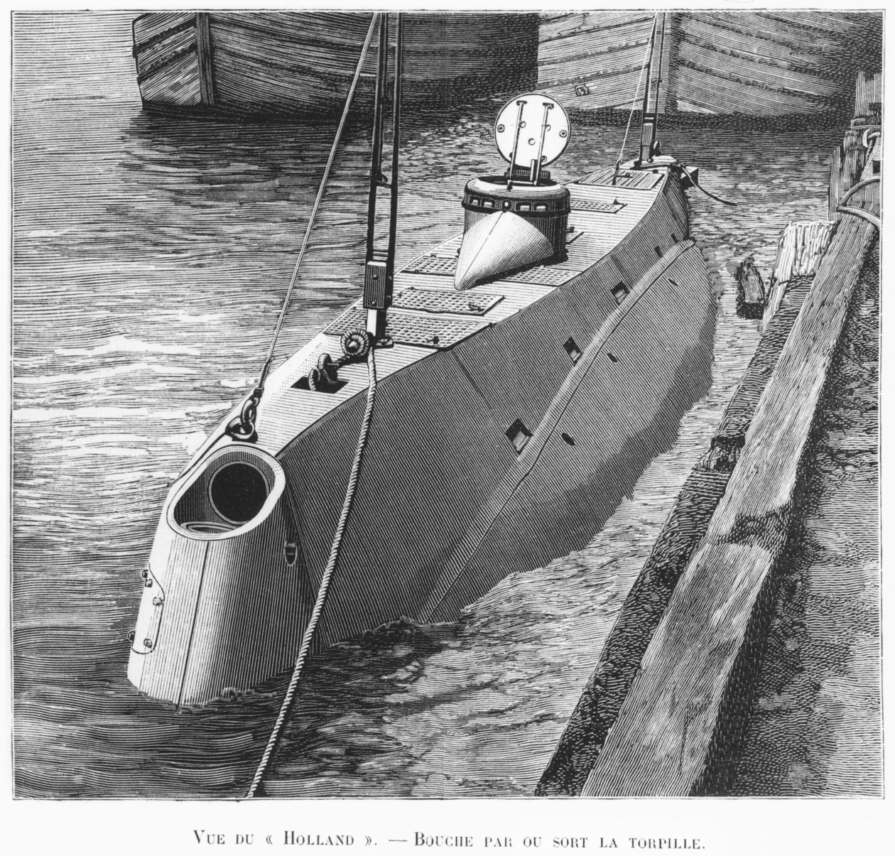 O submarino Holland, ilustração do Le Monse Illustre, janeiro de 1899 de French School