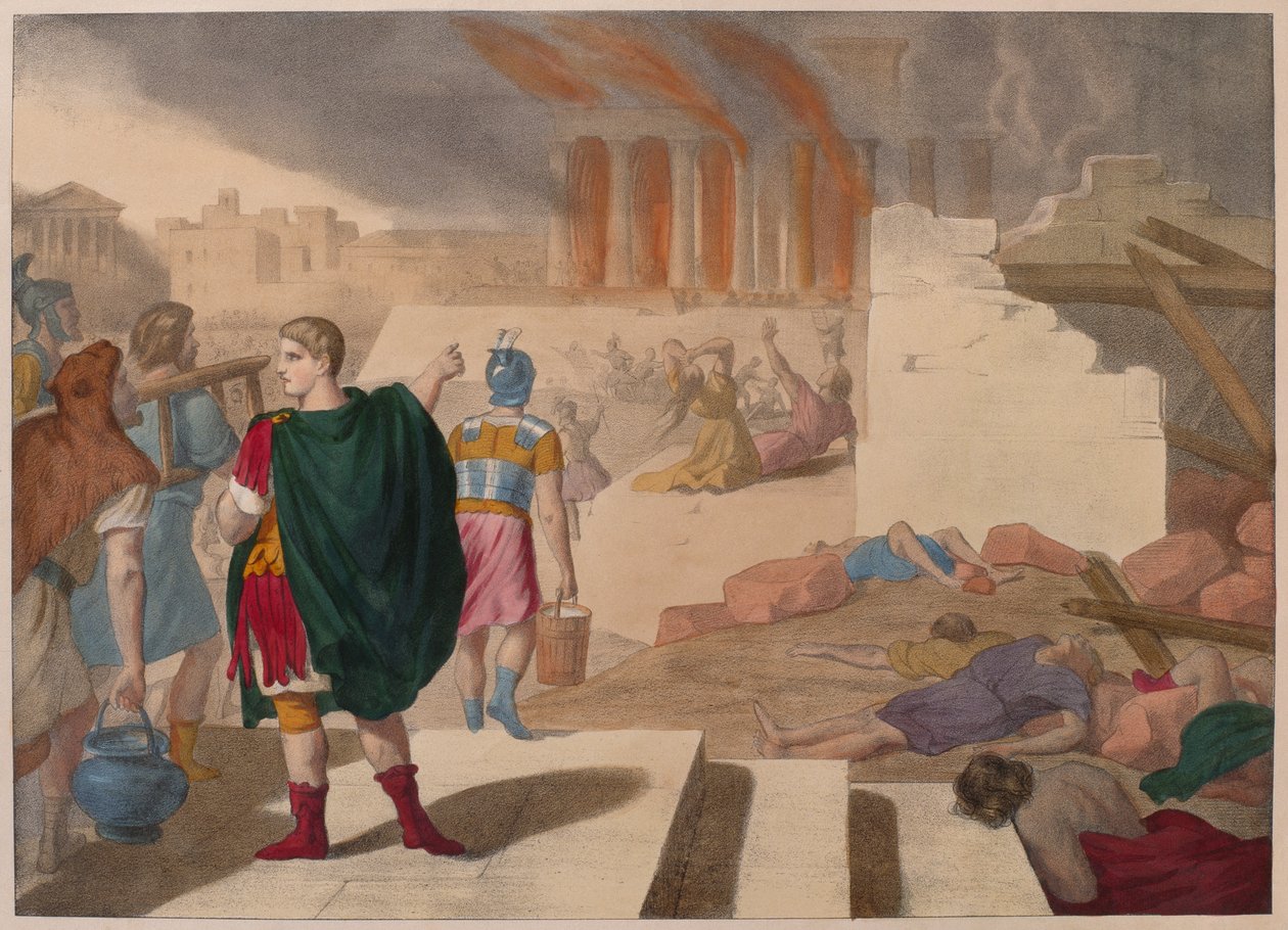 A tomada de Jerusalém por Tito, ilustração de um catecismo LHistoire Sainte, publicado por Charles Delagrave, Paris, final do século XIX de French School