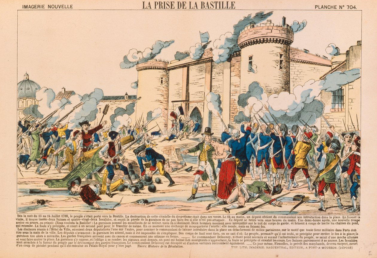 A tomada da Bastilha durante a Revolução Francesa em 14 de julho de 1789, publicada por Haguenthal, Pont-a-Mousson, 1840 de French School