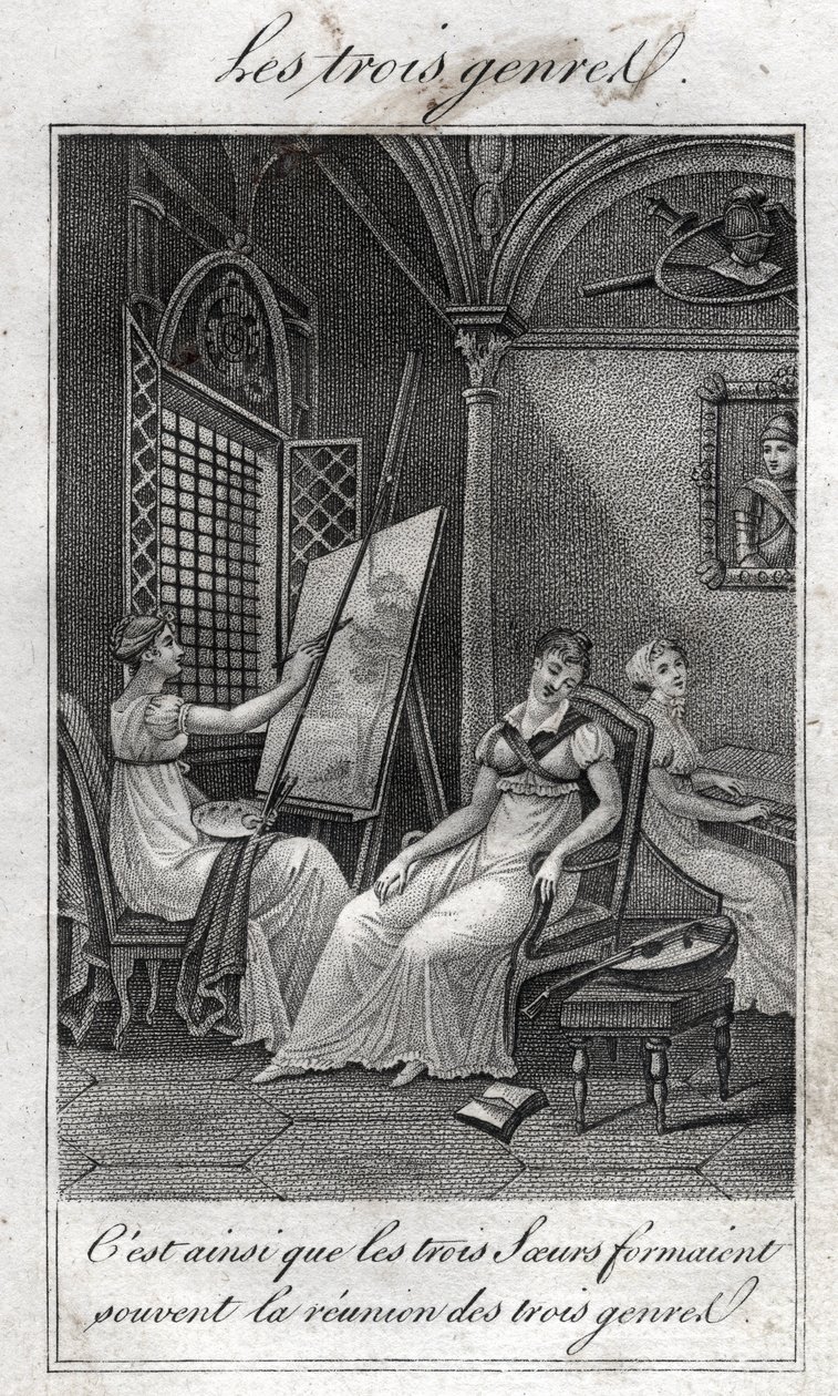 Os três géneros. Mulher Pintora, músico e leitora. de French School