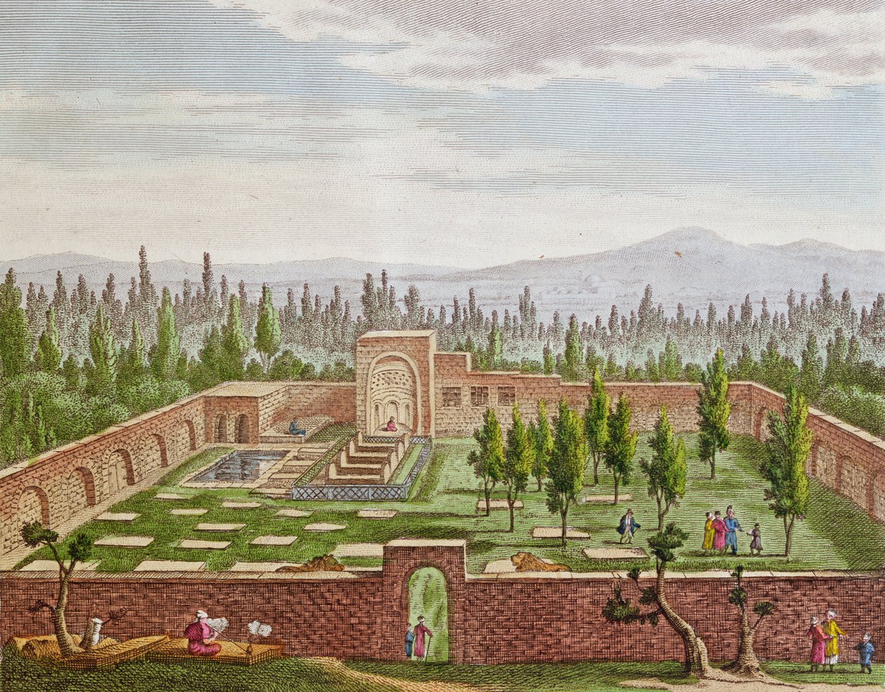 O túmulo do grande poeta persa Hafiz Shirazi (c.1325-c.1388) em Shiraz de French School