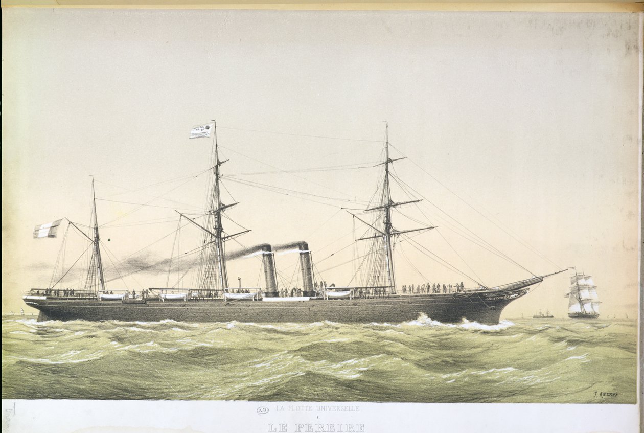 O forro de remo transatlântico Le Pereire cruzando de Le Havre para Nova York, c.1860 de French School