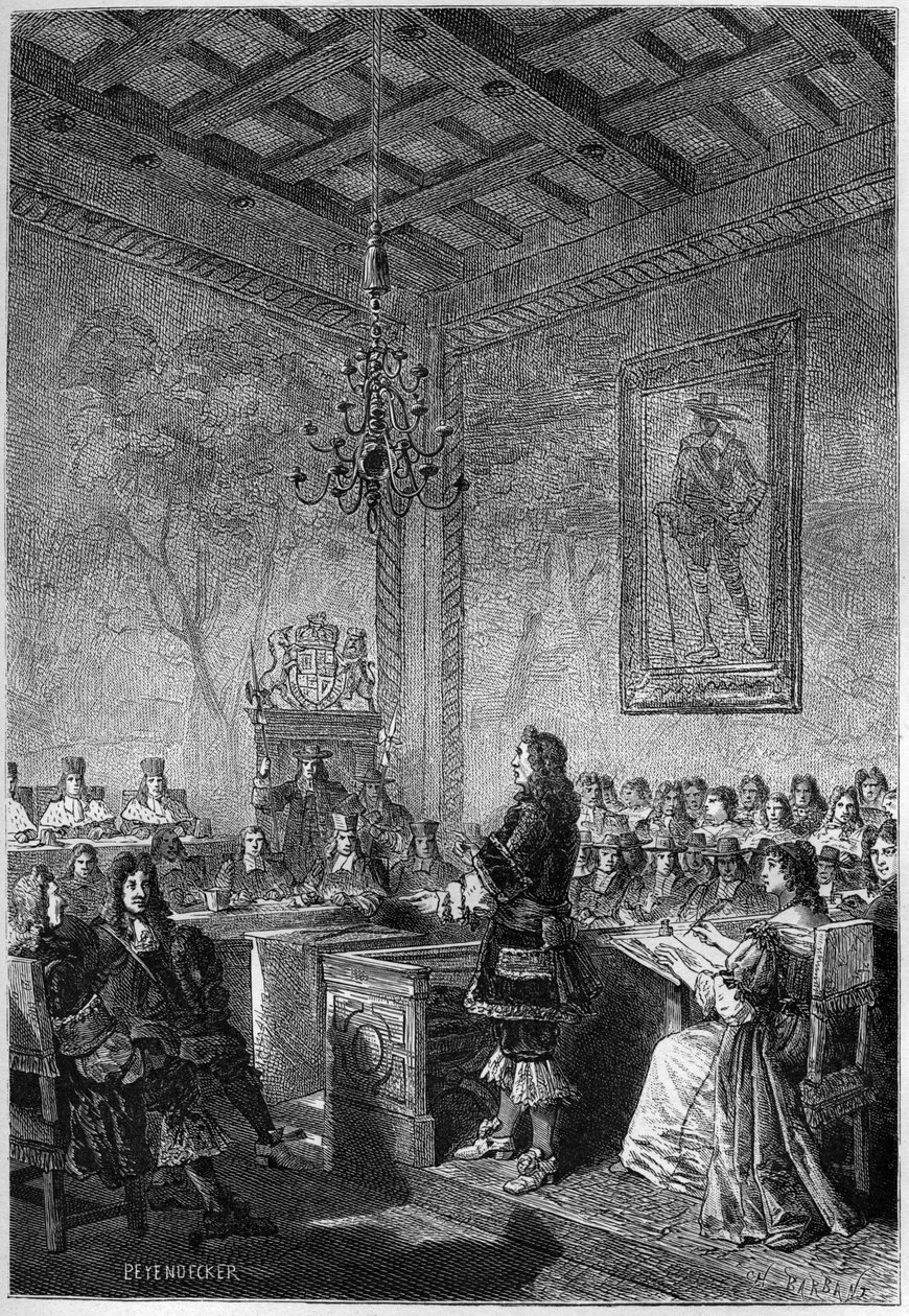 O julgamento de Lord William Russell (1639-1683) - gravura de "L