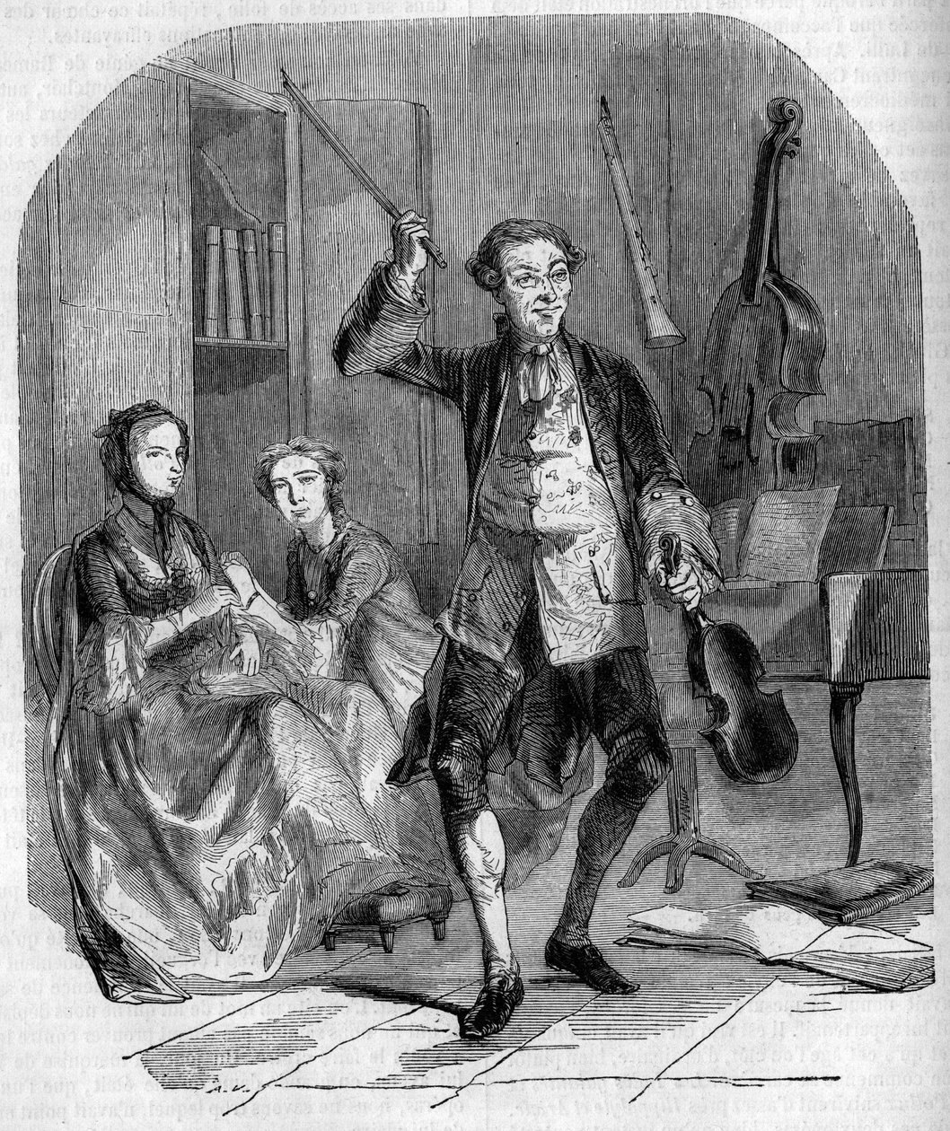 O violinista e compositor Jean Philippe (Jean-Philippe) Rameau (1683-1764) composto, rodeado por membros da sua família. Gravura de Andrieux de French School
