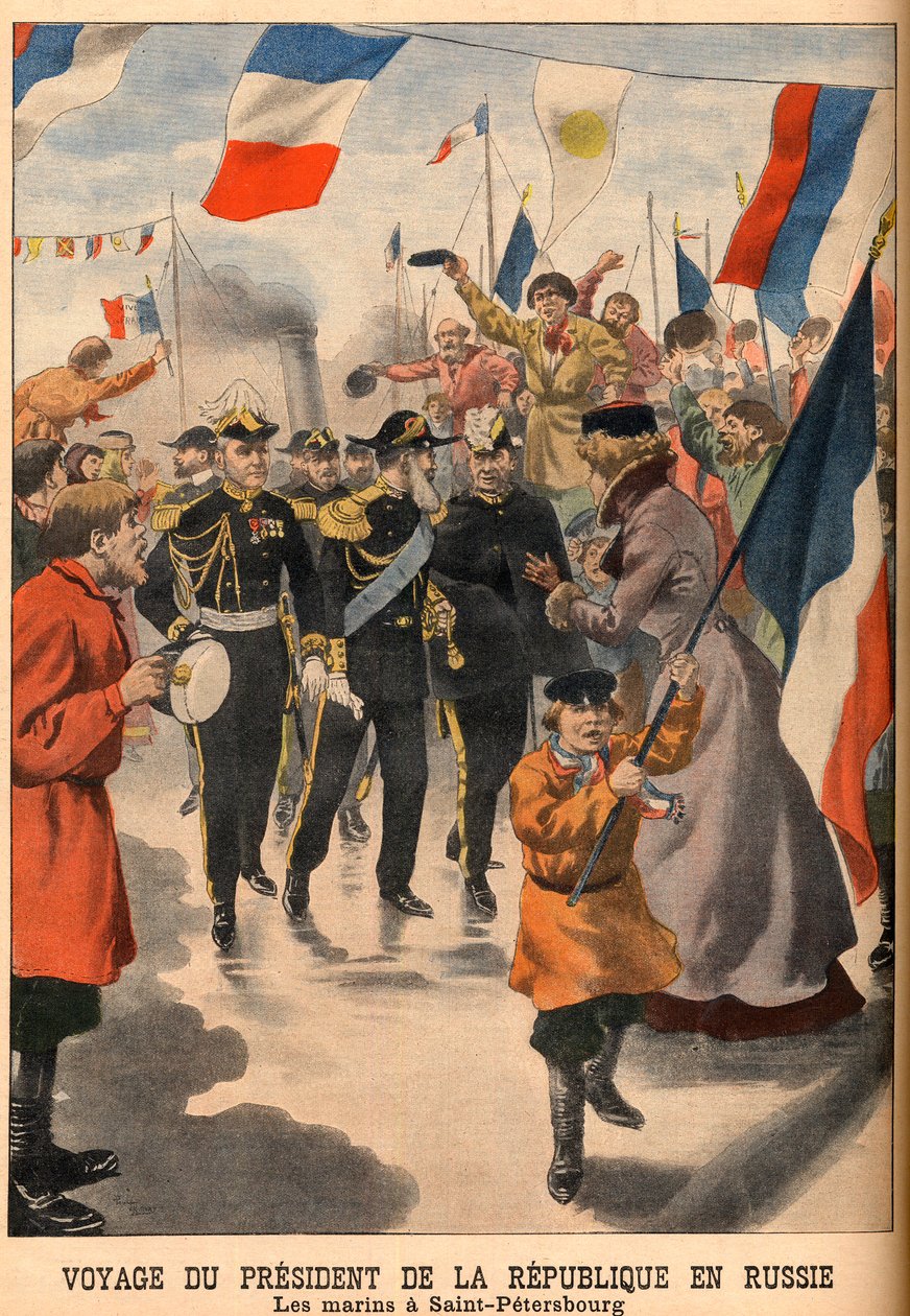 A visita do Presidente Loubet da França à Rússia - Viagem do Presidente da República Emile Loubet à Rússia. Os marinheiros em São Petersburgo. Jornal Le Petit, 8 de junho de French School