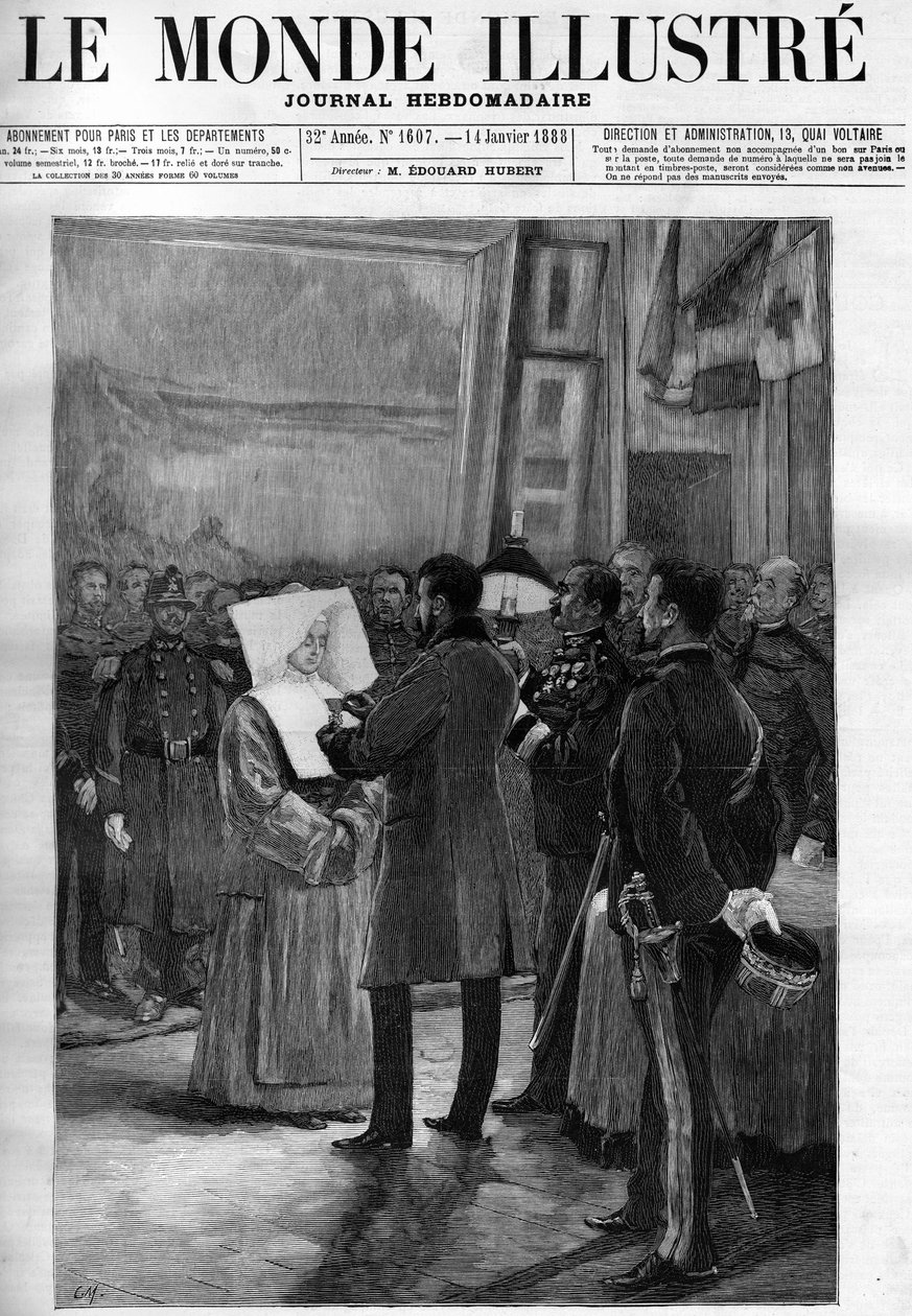 A visita do Presidente Sadi Carnot (1837-1894) ao Val de Grace - em "O Mundo Ilustrado" - em 1888. de French School