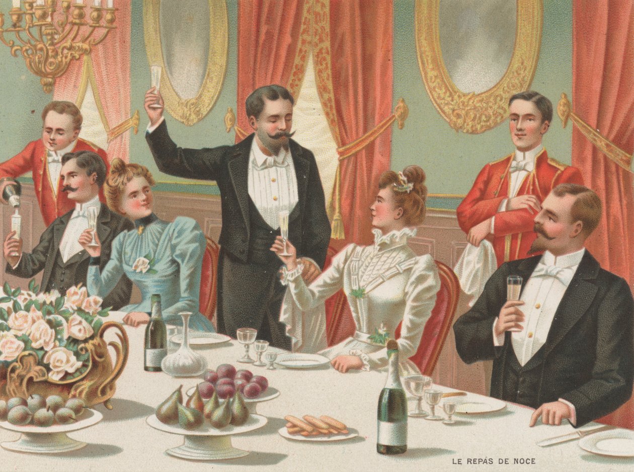 O jantar de casamento (cromolitho) de French School