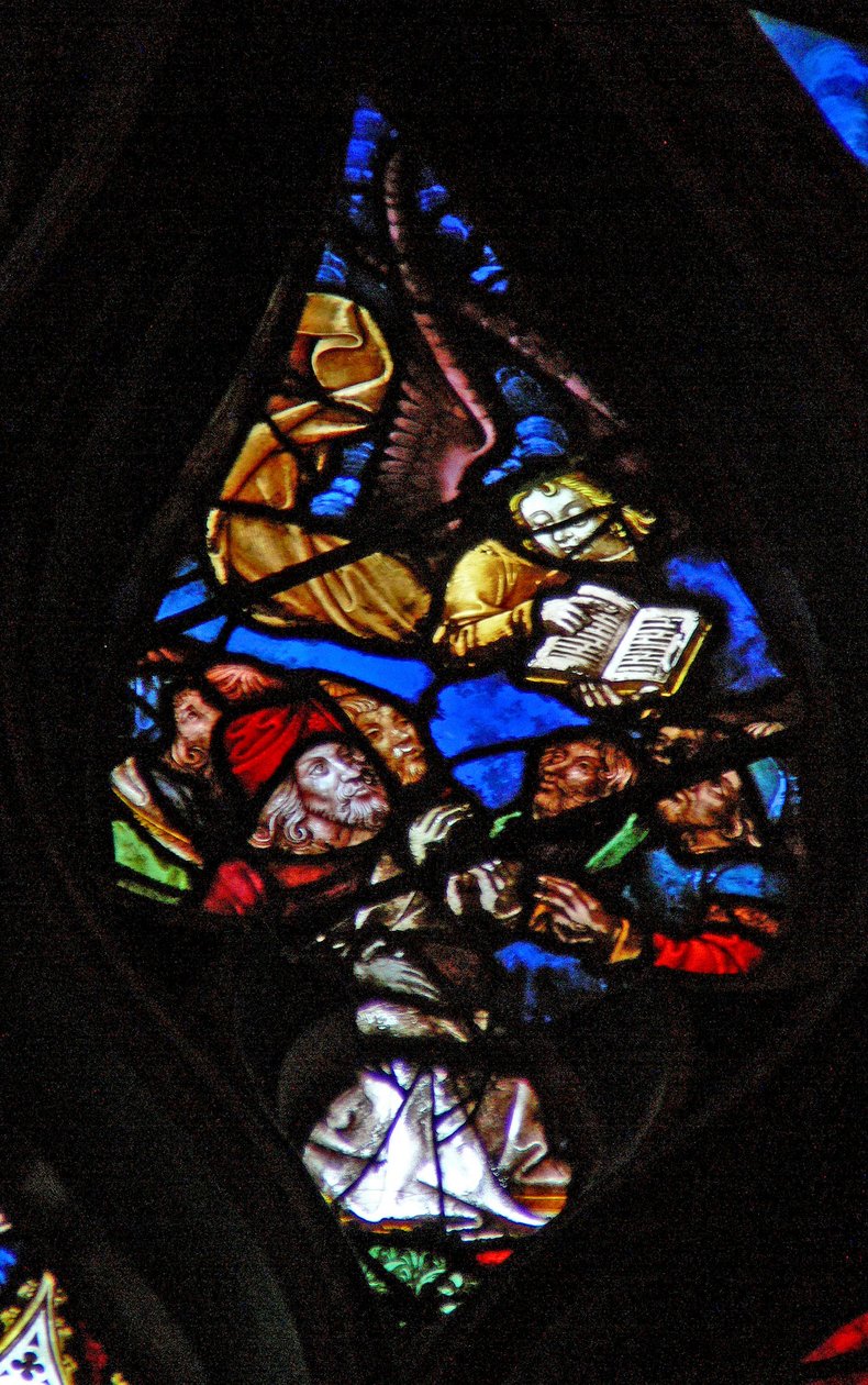A rosa do oeste representando uma cena do livro do Apocalipse: anjo anuncia a hora do juízo (14: 6-7) de French School