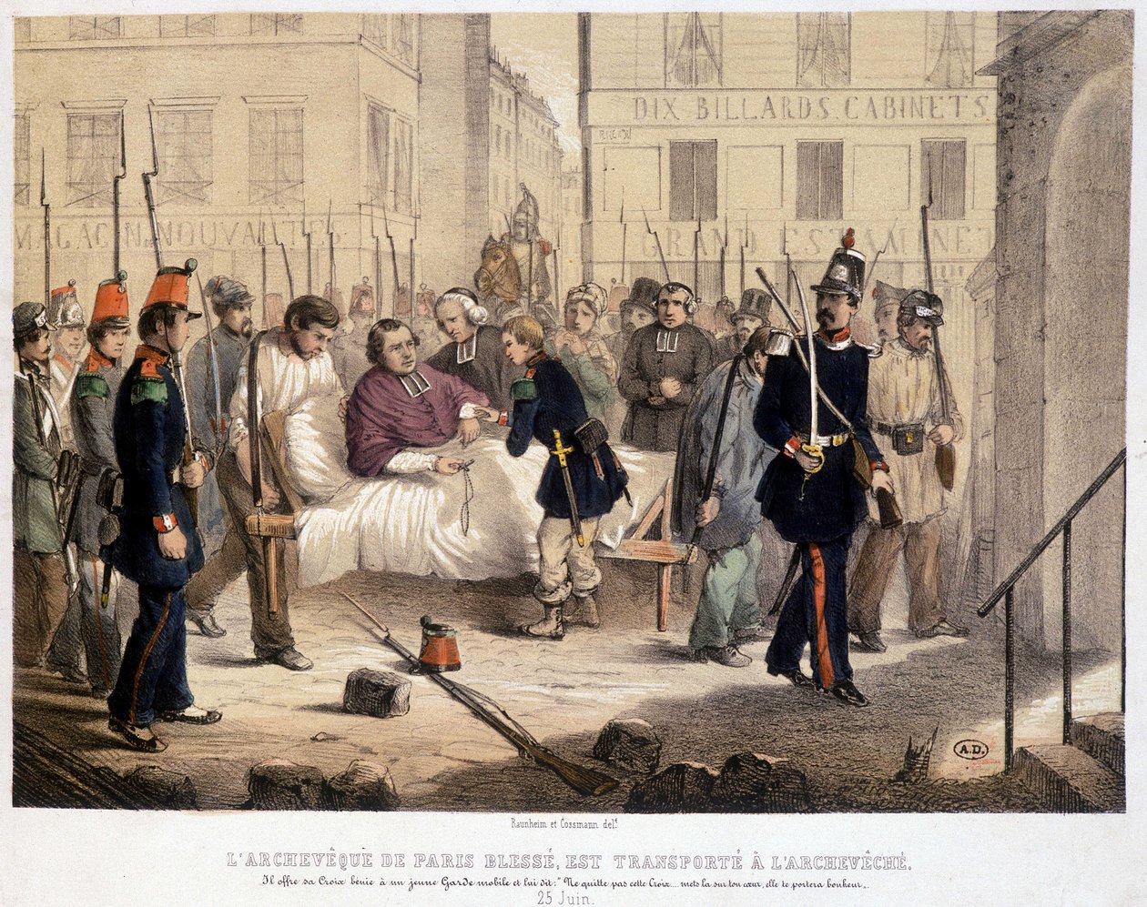 O arcebispo ferido de Paris é transportado para o arcebispo de Paris, 25 de junho de French School