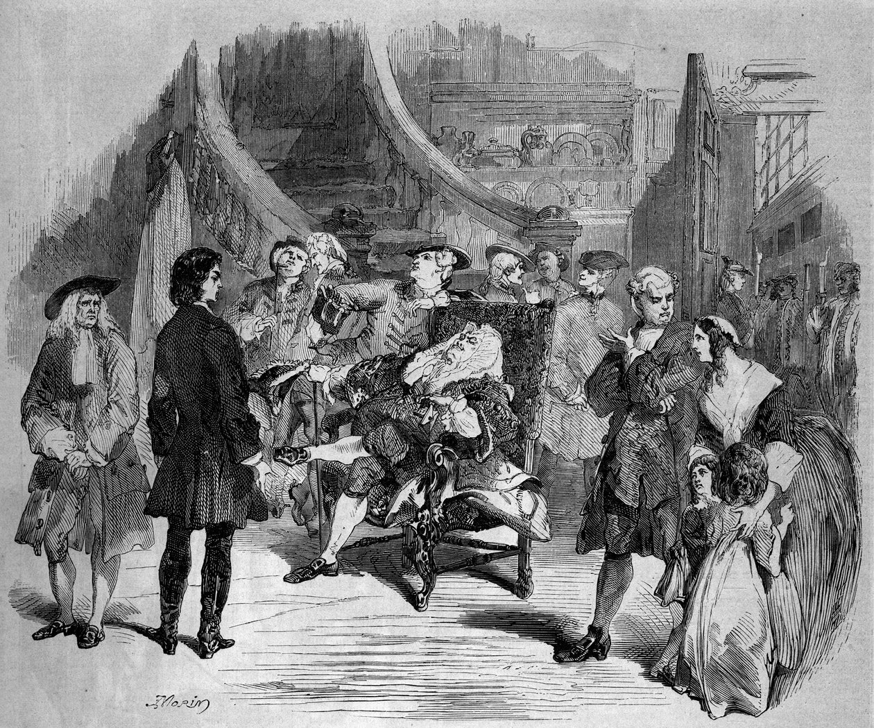 Representação teatral: "Chatterton" (ato III, cena VI) de Alfred de Vigny (1797-1863) dado na Comedie Francaise em Paris de French School