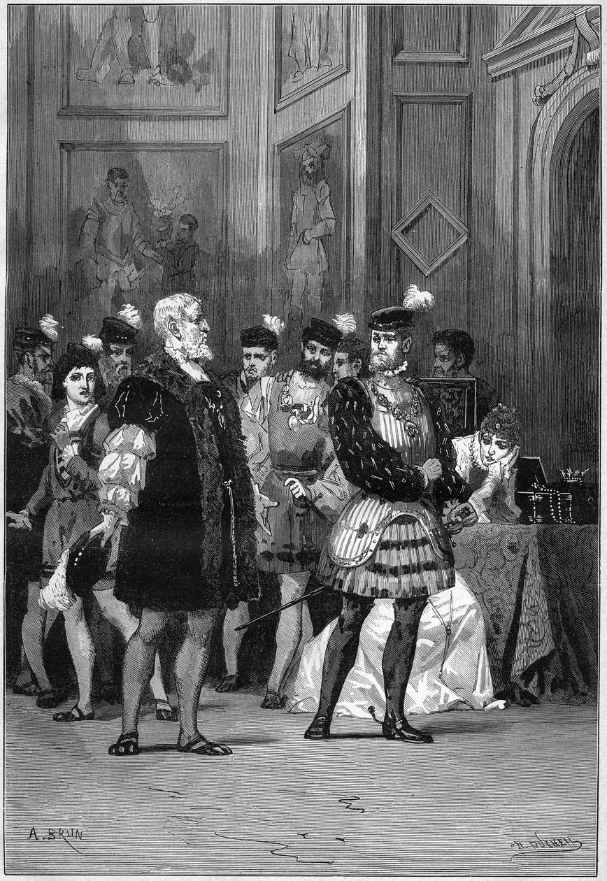 Representação teatral: "Hernani" de Victor Hugo (1802-1885), acto III cena 6. Paris, Comedie Francaise de French School