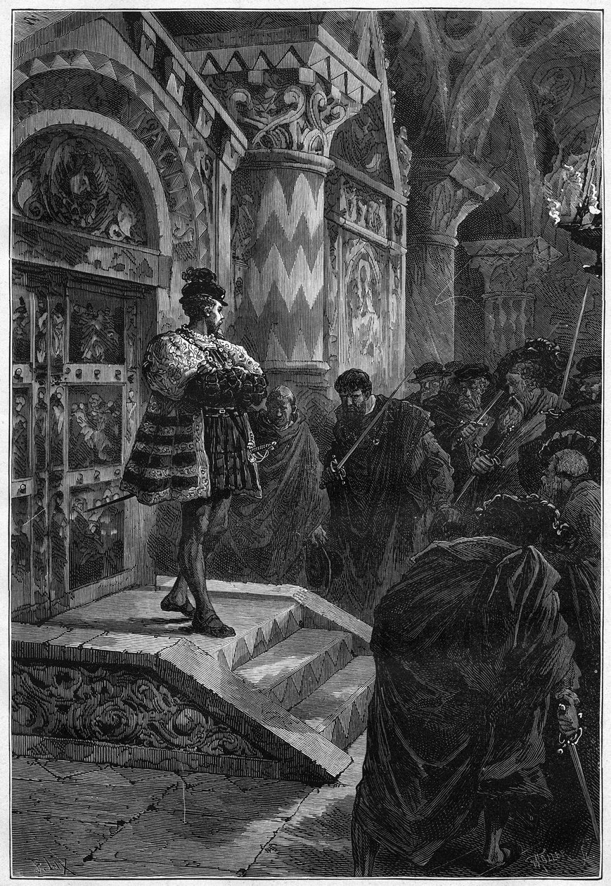 Representação teatral: "Hernani" de Victor Hugo (1802-1885), acto IV cena 4. Paris, Comedie Francaise de French School