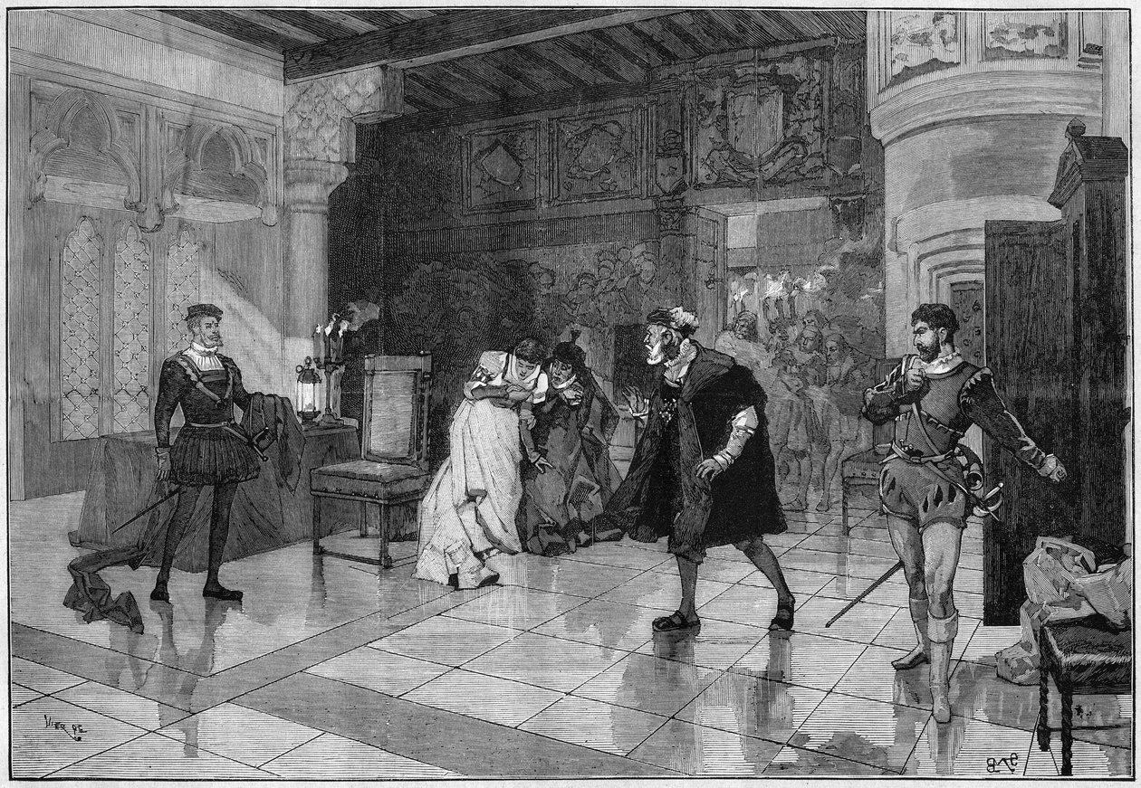 Representação teatral: "Hernani" de Victor Hugo (1802-1885), acto I cena 3. Paris, Comedie Francaise de French School