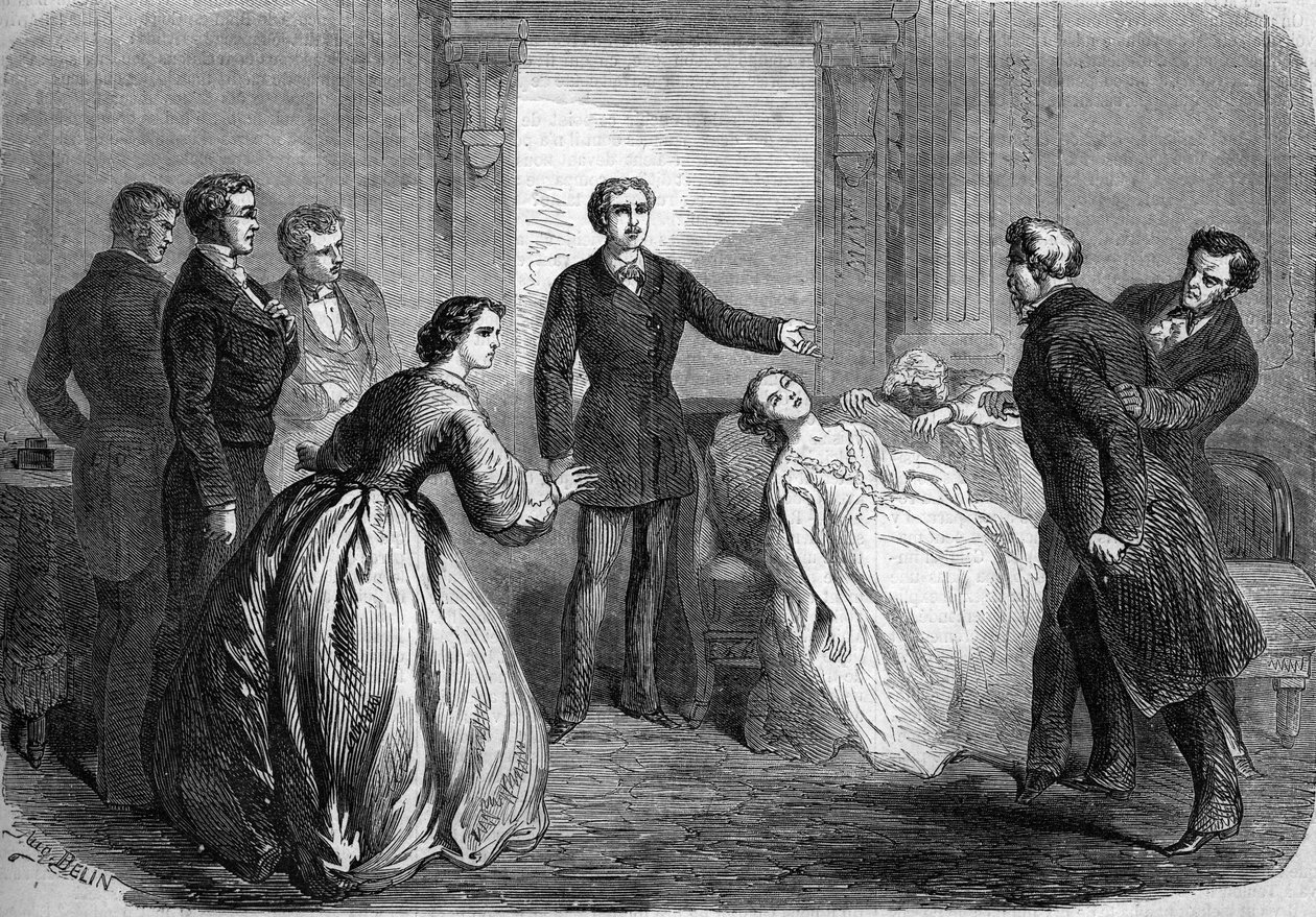 Representação teatral de "La Maratre" (5º ato, última cena) de Honore de Balzac (1799-1850). Paris, Teatro du Vaudeville de French School