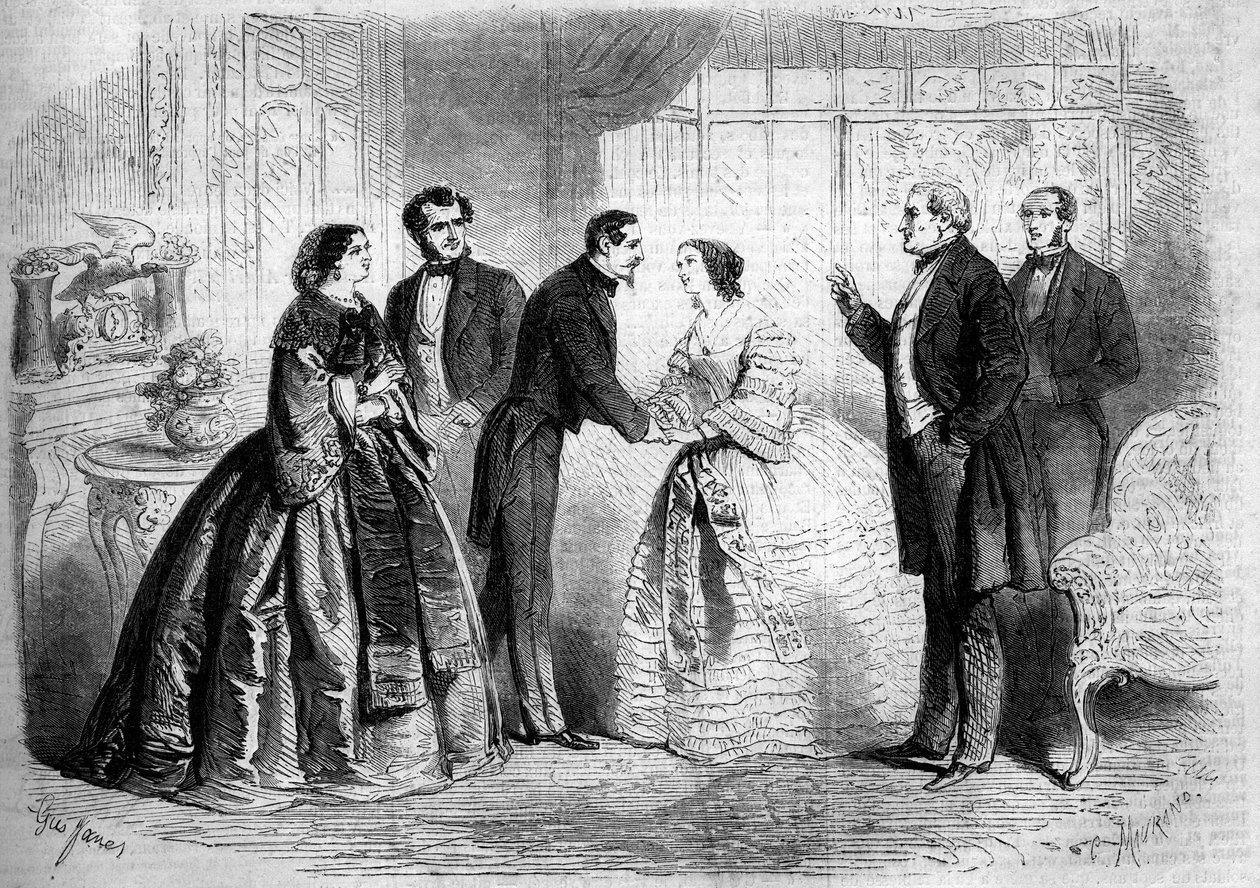 Representação teatral do "Duc Job" (Acto IV, última cena) de Leon Laya (1811-1872). Paris, Comedie Francaise de French School