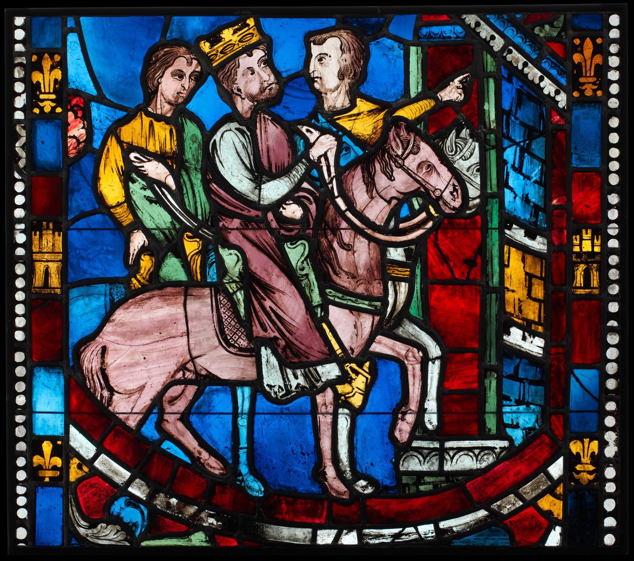 Theodosius Chega a Éfeso, de uma Cena da Lenda dos Sete Dormentes de Éfeso, c. 1200-10 (Vidro de metal, tinta vítrea) de French School