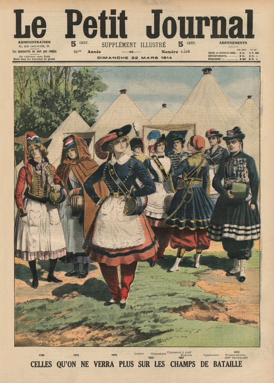 Aqueles que não estão mais nos campos de batalha, ilustração da capa do &39;Le Petit Journal&39;, suplemento ilustrado, 22 de março de 1914 (cor lito) de French School
