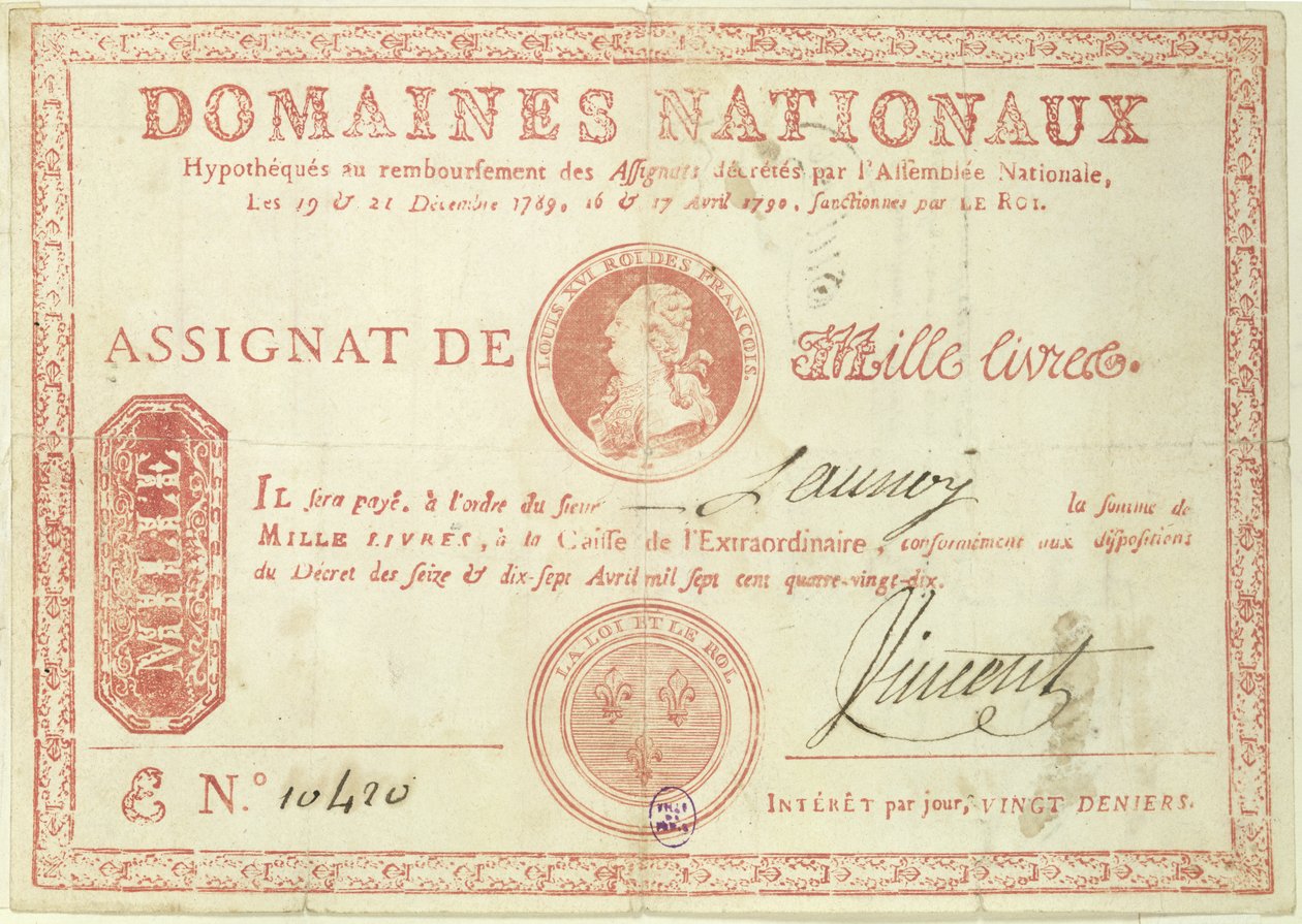 Mil notas do livre com uma foto de Luís XVI (1754-93) 1790 de French School
