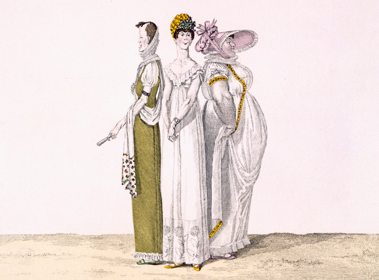 Três graças parisienses, placa 16 de le Bon Genre, c.1810 (gravura a cores) de French School