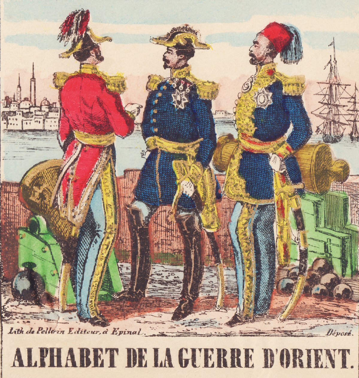 Três generais: Lord Raglan, General Chefe do Exército Inglês, Pélissier, General do Exército Francês e Omer-Pasha, General Chefe do Exército Turco de French School